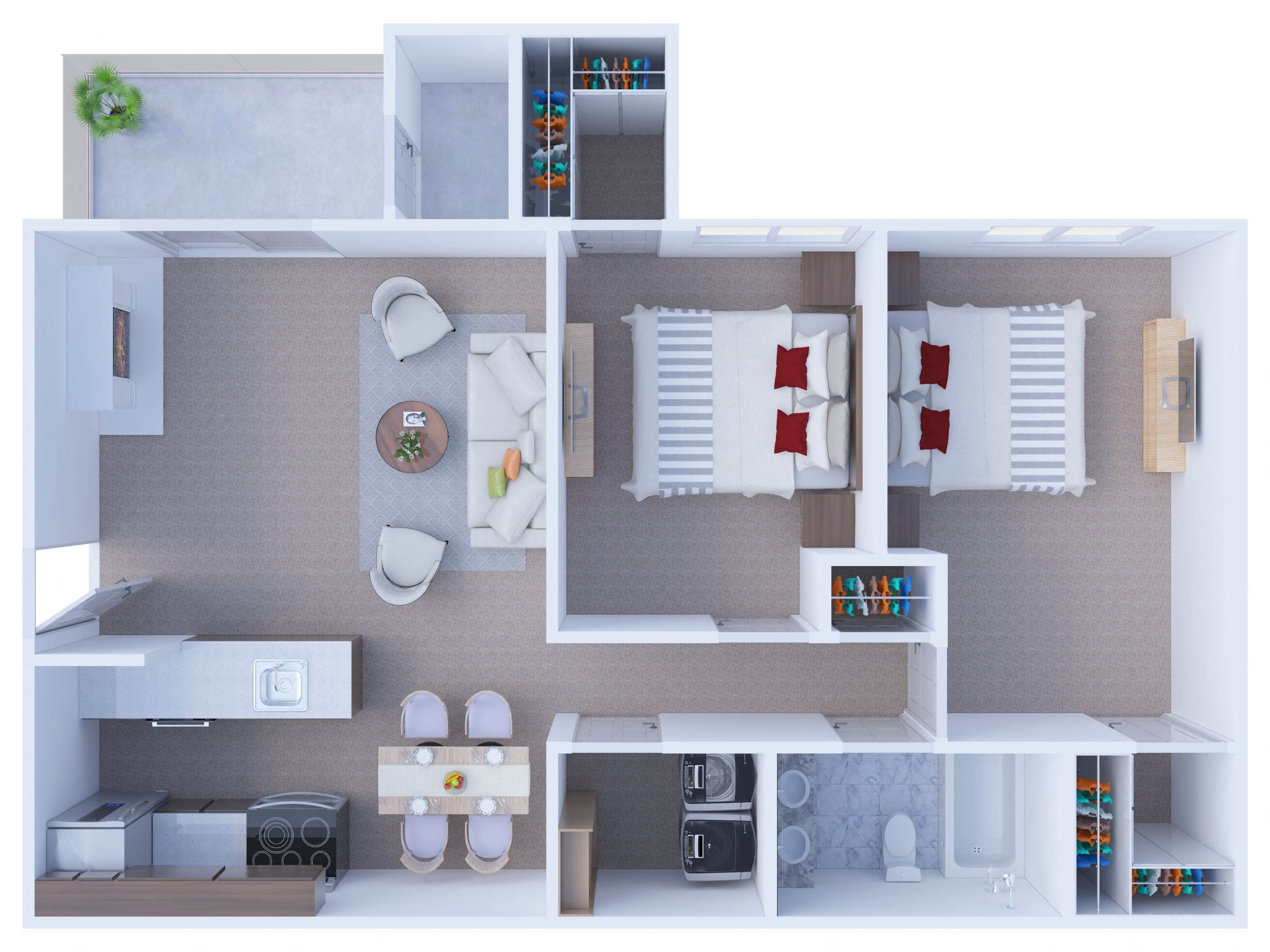 Floor plan for 2 beds, 1 bath, 926 sqft